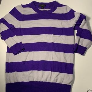 J.CREW Women’s Merino Sweater Size S- Gray Over Purple Lines- Like New.